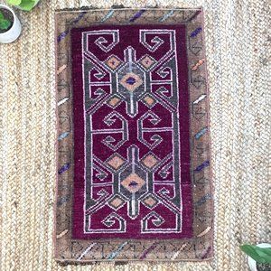 Vintage Small Boho Turkish Mini 2x3 Rug Purple